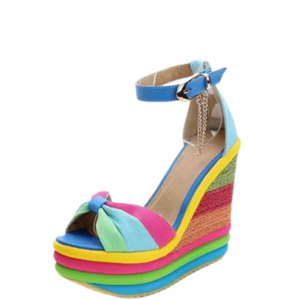 SaraIris Sandals for Women Gladiator Ankle Strap High Heel Platform Wedge Rainbow Sandals for Women